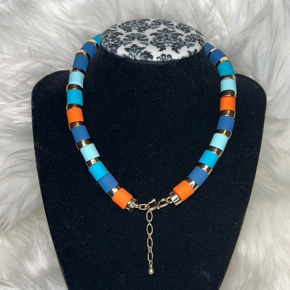 NWT ISAAC MIZRAHI Necklace Orange, Blue & Gold - Picture 4 of 7